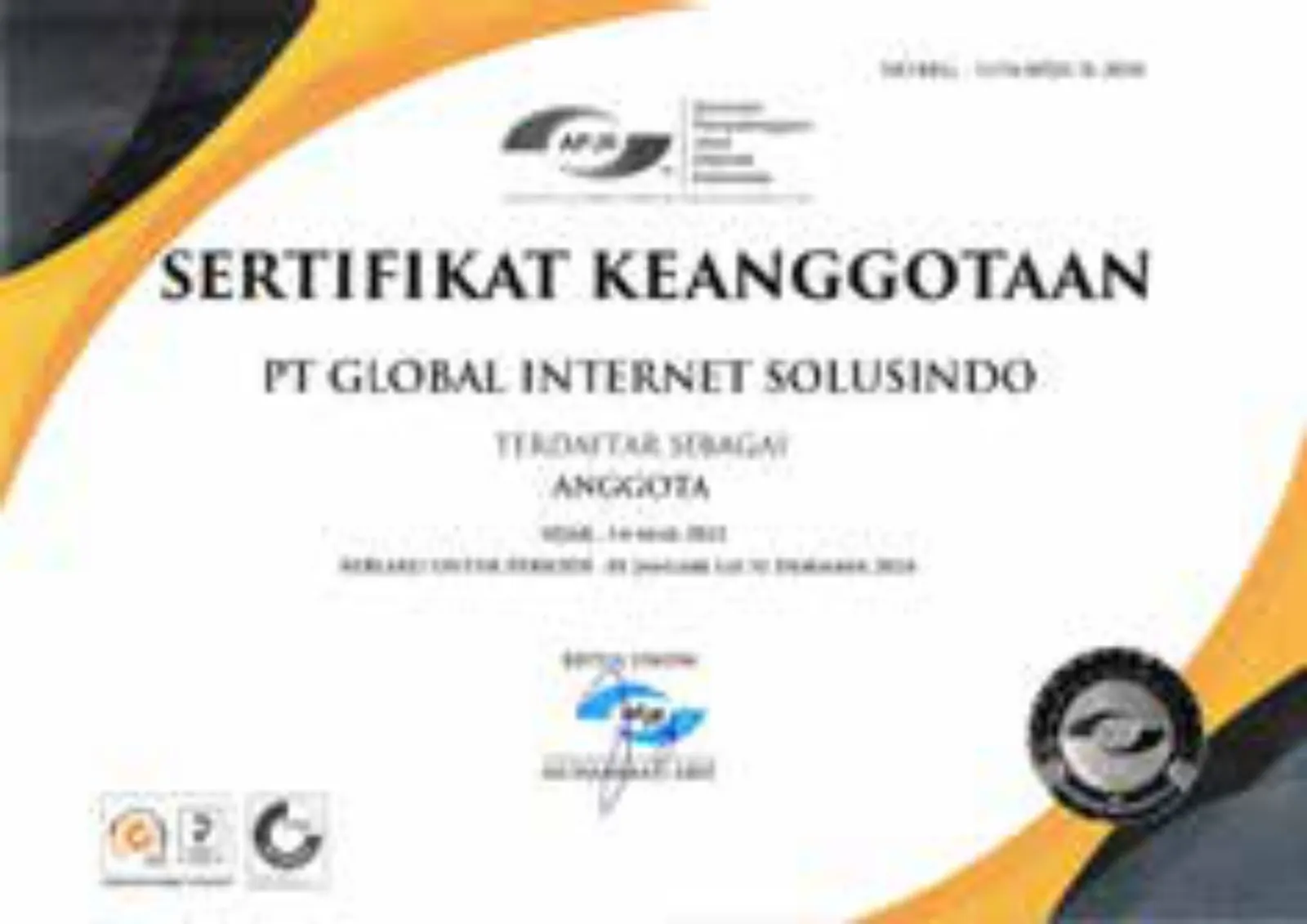 Sertifikat Keanggotaan APJII