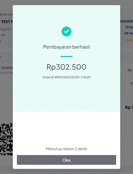 Konfirmasi Pembayaran berhasil dari Midtrans