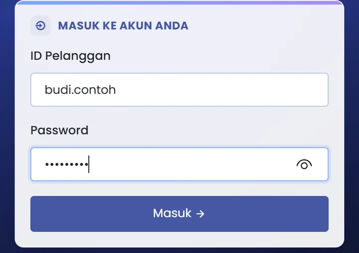 Form masuk Portal Pelanggan GISNET berisi ID Pelanggan dan Password